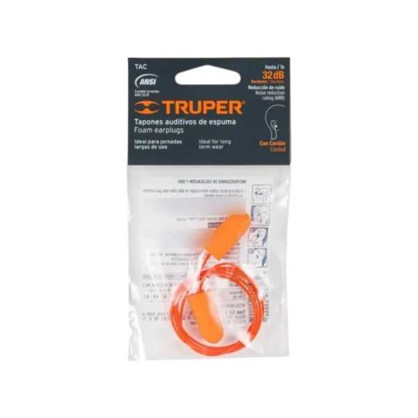 Tapón auditivo desechable de espuma con cordón